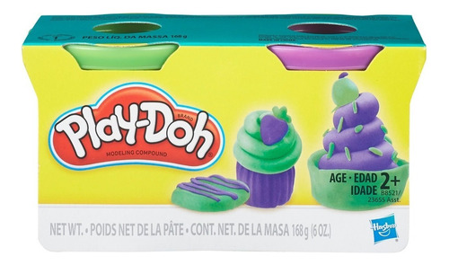 Pacote Play Doh X 2 latas de massa Hasbro Classic Colors: verde e violeta