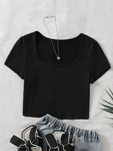 Camiseta Ajustada Elástica Para Mujer De Manga Corta -