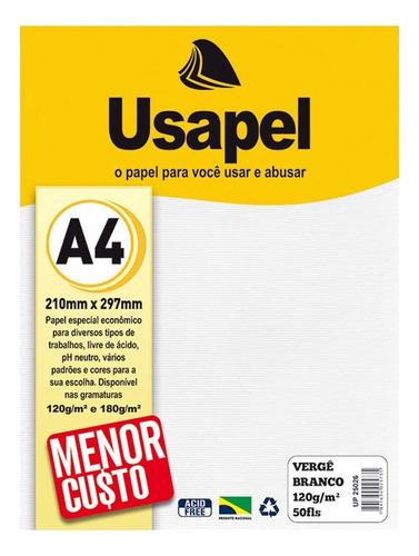 Papel Vergê 120g Branco A4 50 Folhas Para Diplomas Convites