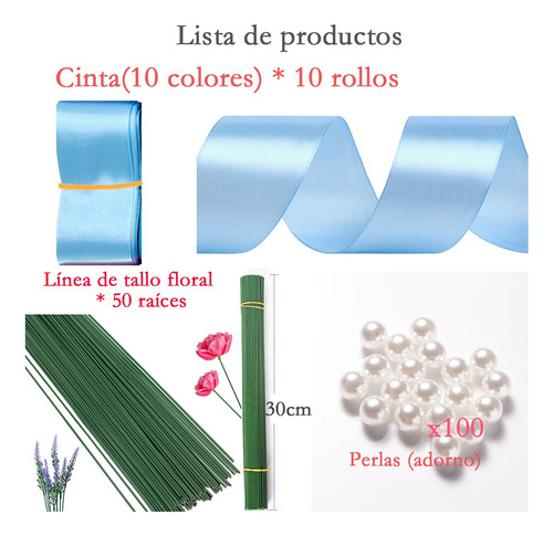 10 Rolls Listón 225 Metros Satinado Para Diy Decoracion 38mm Azul Claro-104