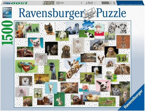 Imagen 1 de 4 de Rompecabezas Ravensburger 1500 Collage Animales Divertidos