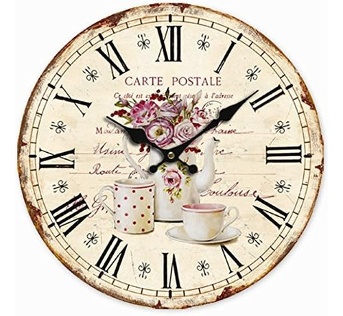 Reloj De Pared De Madera Maceta Flor Café Taza Reloj R...