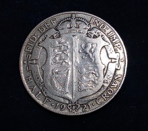 Moneda Inglaterra 1/2 Corona 1921. Plata. 