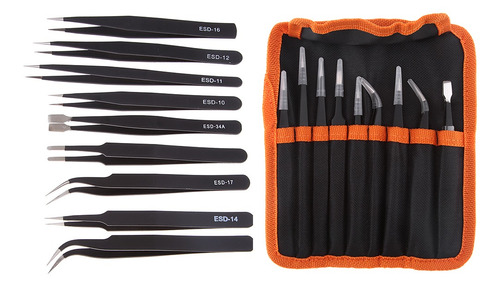 Imagen 11 de 11 de 9pcs Pinzas De Acero Inoxidable Antiestática Herramienta