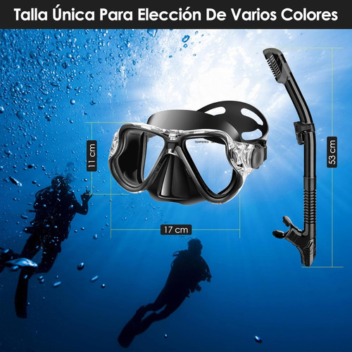 Máscara Snorkel 180° Antivaho Y Antifugas Para Buceo Negro