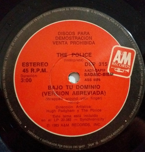 The Police - Bajo Tu Dominio - Simple Vinilo Promo Año 1983