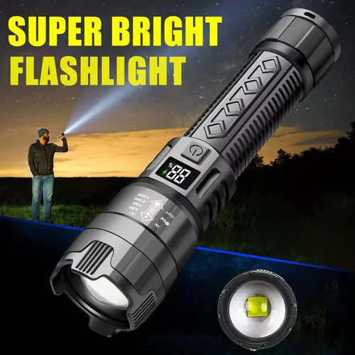 Lanterna Led De Alta Potência 2000lm, Bateria Embutida, Zoom