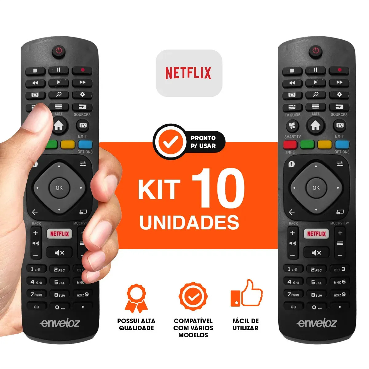 Kit 10 Controles Remotos para TV Philips com Botão Netflix
