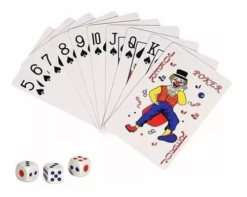 Kit Jogo de Cartas Baralho com 54 cartas + 3 Dados/ 9 Dados/ 24 Fichas  Poker Truco Jogo