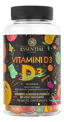 Vitamini D3 Infantil 400ui (60 Gominhas) Essential Nutrition
