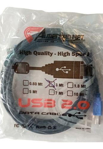 Cable Usb Ab Impresora 2.0 3 Mts American Net Nuevos/sellado