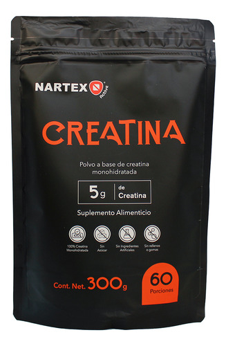 Creatina Monohidratada En Polvo de Alta Pureza | 60 servicios | 300g | Sabor Natural By Nartex Labs