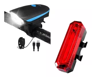 Combo Luz Delantera Bocina Y Luz Roja Trasera Recargable Usb