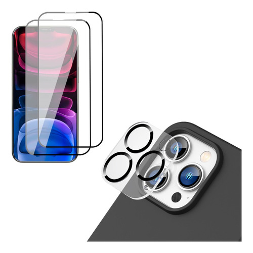 Vidrio Full Glue + Vidrio Camara Compatible iPhone 14 Promax