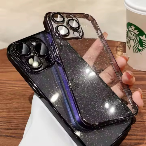 Funda Para Iphone 15 16 Con Brillos Y Protector De Cámara Azul Iphone 16 Pro
