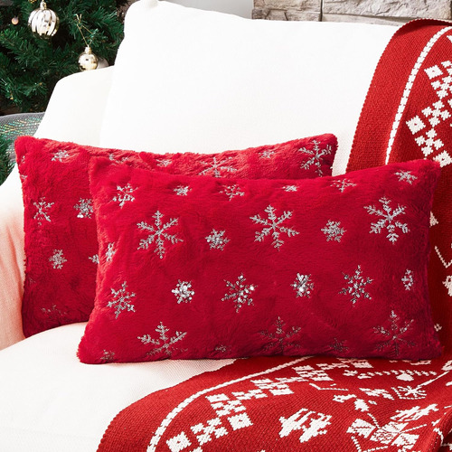 Fundas De Almohada De Felpa Suave Roja De Navidad 12x20...