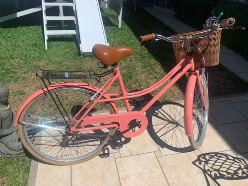 Bicicleta Vintage Rosa Con Canasto