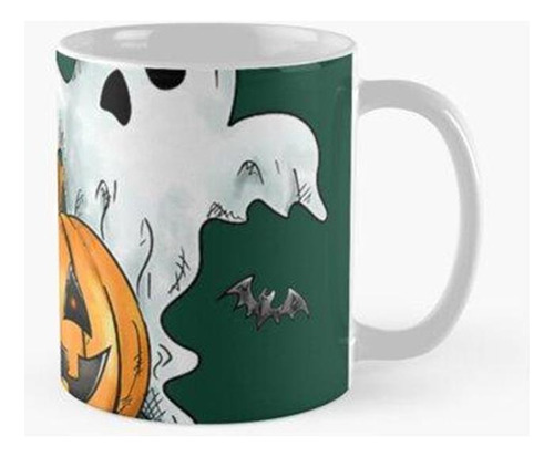 Taza Feliz Halloween Gato, Fantasma, Calabaza, Murciélagos, 