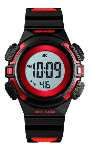 Reloj Niños Niñas Skmei 1485 Digital Alarma Cronometro Color De La Malla Negro/rojo Color Del Fondo Blanco