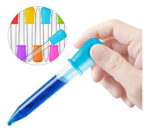 6 pipetas conta-gotas de silicone líquido para crianças, conta-gotas de cores coloridas