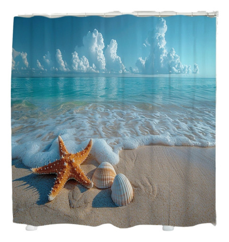 Cortina De Baño Con Patrón Estrella De Mar Y Concha, 180*180
