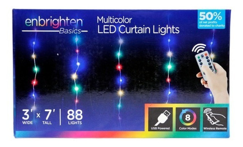 Imagen 1 de 1 de Cortina Led Enbrighten Basics Multicolor 88 Luces Usb