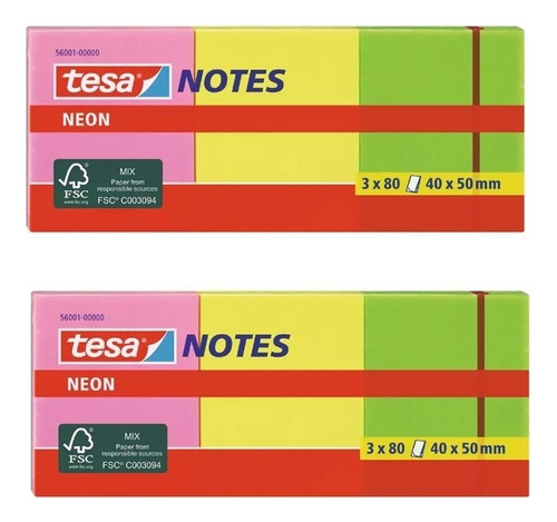 Taco Notas Adhesivas 40 X 50 Neon 80h. X 3 Colores Tesa