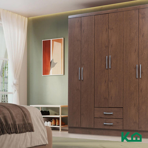 Closet Armario Estructura En Mdp Con 6 Puertas Y Cajones Moderno Color Café Kingshouse