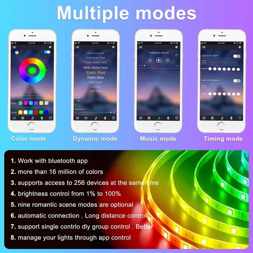 Imagen 5 de 9 de Kit De Luces De Tira Led 10m Control Bluetooth Y Sinc Música