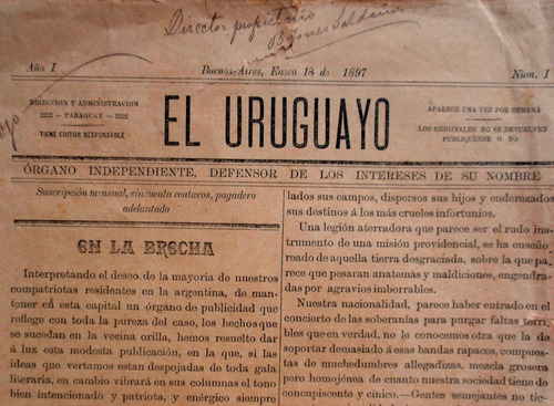 Revista Periodico El Uruguayo Año I No.1 Revolucion 1897 