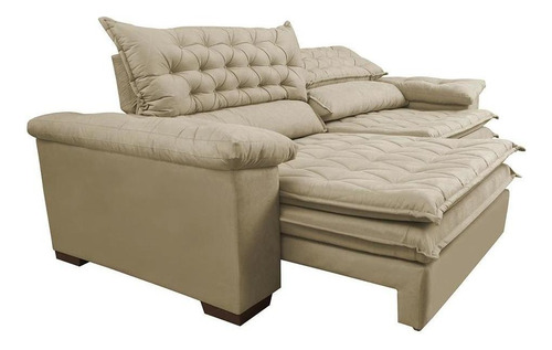 Sofá Retrátil e Reclinável Molas Ensacadas Cama inBox Botonê 2,92m Espuma Viscoelástico Suede Bege