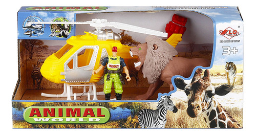 Playset Animal World Con Helicoptero Y Leon Ck