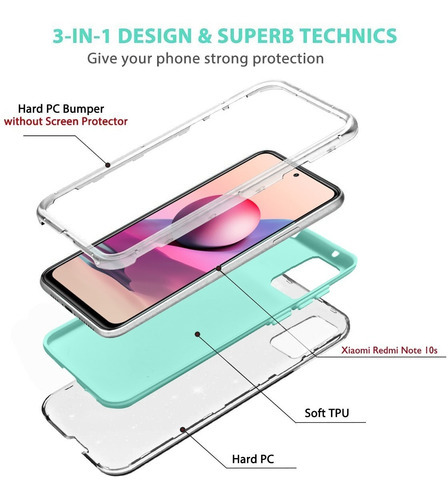 Kit Mica Cristal + Funda Xiaomi Rigida Tres Piezas Mujer Color Azul Claro Modelo De La Funda Poco M3 Pro 5g
