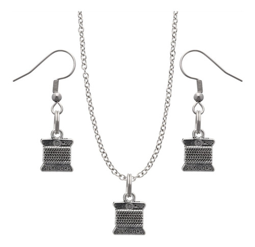 Kit Collar Y Aretes Estambre Seda Tejer Dije Cadena Acero