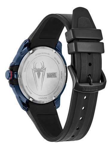 Citizen Marvel Spider-man Black Strap Aw1156-01w Color de la correa Negro Color del bisel Negro Color del fondo Azul