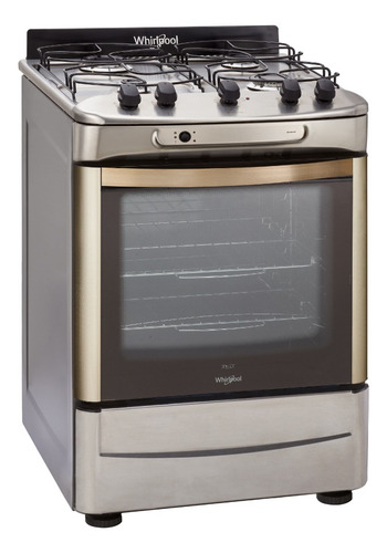 Imagen 4 de 5 de Cocina Whirlpool WF360XG gas natural 4 hornallas inox 220V puerta con visor 71.1L