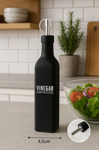 Galheteiro Vinagre 300ml Vidro Preto Fosco Bico Inox