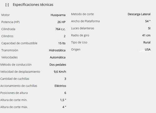 Imagen 2 de 2 de Tractor Cortacésped Husqvarna 26 Hp 54 Corte - Ts254g