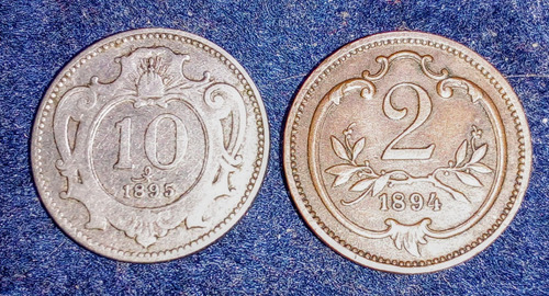 Moneda Austria 2 1894 Y 10 Heller 1895. Lote X 2 Uni