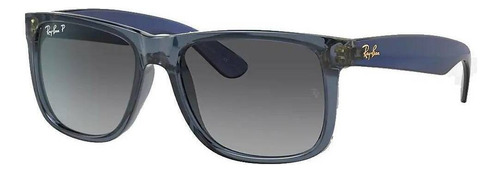 Anteojos de sol polarizados Ray-Ban Justin RB4165 Extra small con marco de nailon color polished transparent blue, lente grey degradada, varilla polished transparent blue de nailon