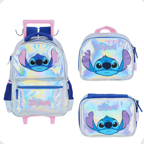 Mochila De Rodinha Lancheira Estojo Stitch Disney