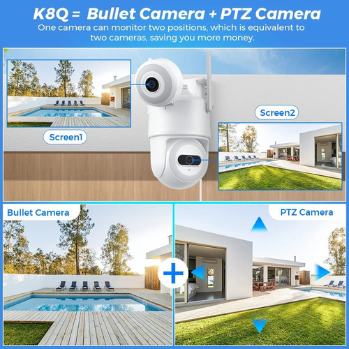 Cámara Ptz 4k 8mp Hd Wifi Para Exteriores, Lente Dual