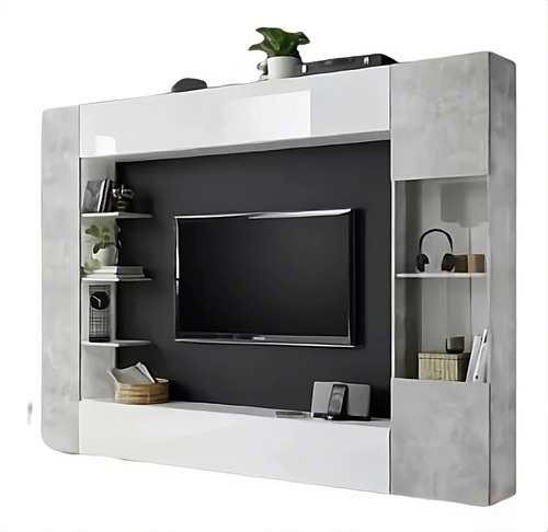 Mueble De Tv De Pared Color Blanco Y Gris Diseño Minimalista