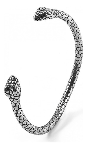 Pulsera Torc Vikinga Dragon Jormungandr Acero Quirurgico Plateado 7 Cm 22 Cm