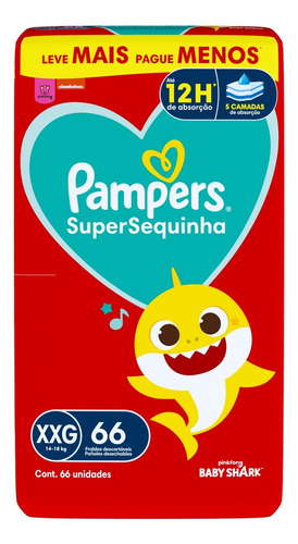 Fralda Descartável Supersequinha Tam Xxg 66 Unidades Pampers Extra Extra Grande (xxg) Sem Gênero