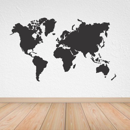 Adhesivo decorativo negro con mapa del mundo, 130 x 77 cm