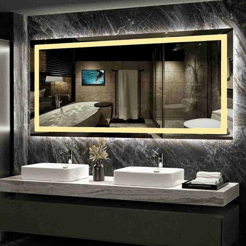 Espelho Retangular Horizontal Jateado Com Led Touch 50x70