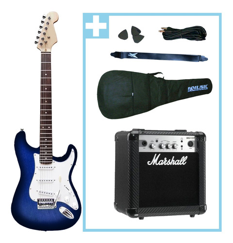 Guitarra Electrica Racker Ampli Marshall Mg10cf + Accesorios