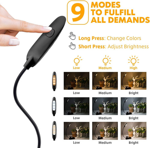Luz Del Libro Recargable 7 Led,de Intensidad Regulable Luz