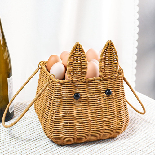 Cesta De Ratán Con Asa, Cesta Para Huevos Tejida Con Forma D